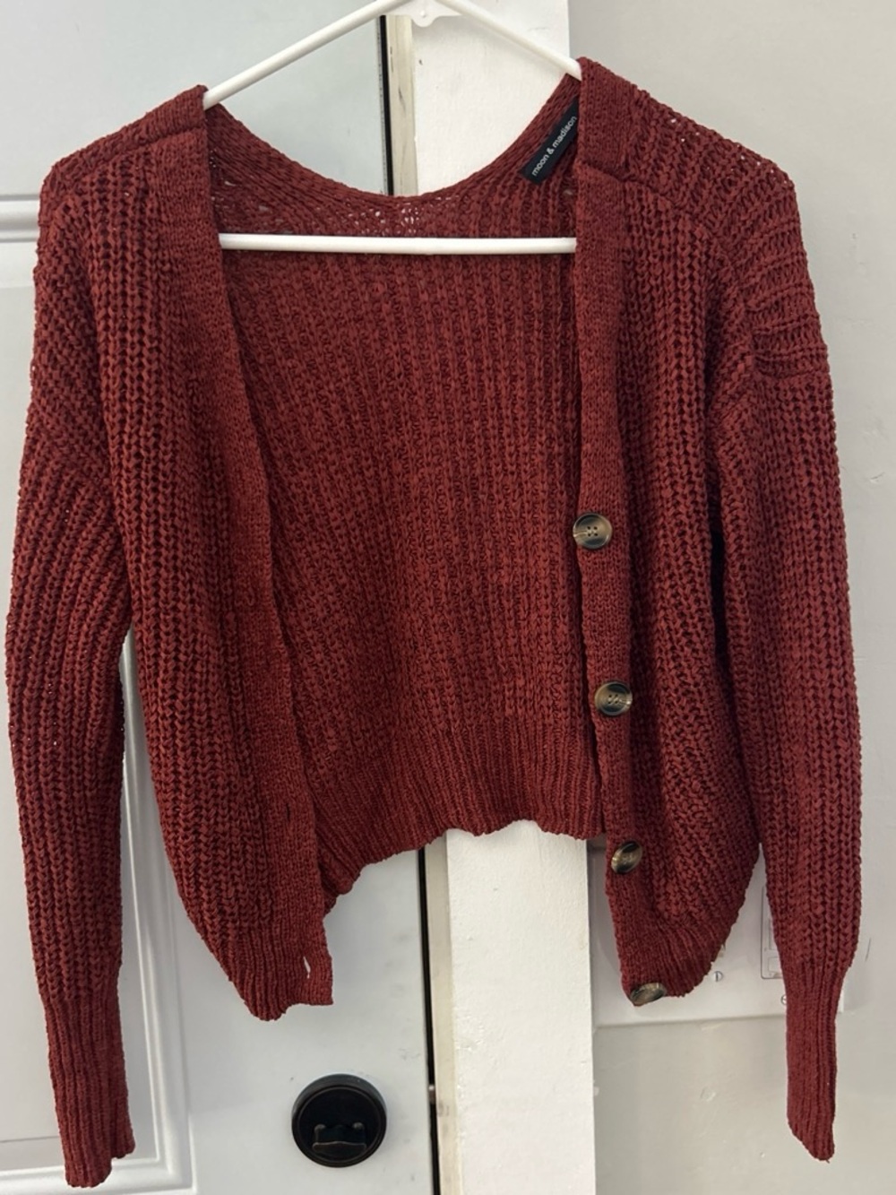 Chunky Open Cardigan Sweater - Rust Red